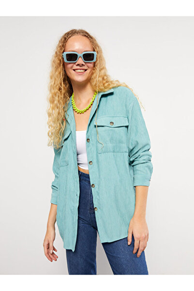 LC Waikiki Önden Düğme Kapamalı Düz Uzun Kollu Kadife Kadın Gömlek Ceket