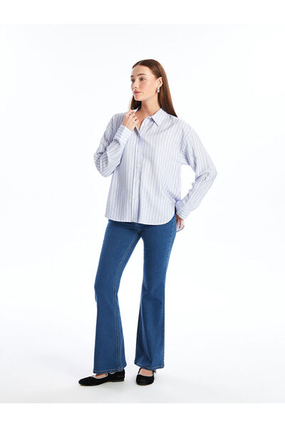 LC Waikiki Lila Çizgili Uzun Kollu Kadın Gömlek