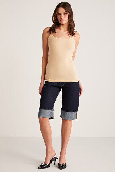 ETHIQUET Khloe Γυναικεία Slim Fit Slim-fit Βαμβακερό λεπτό λουράκι τετράγωνο λαιμό μηδέν μανίκι Basic μπεζ εσώρουχο