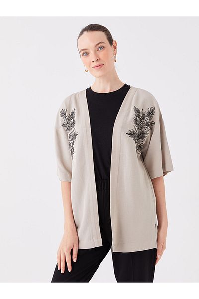 LC Waikiki Damen-Kimono – Schalkragen, bestickt, kurze Ärmel