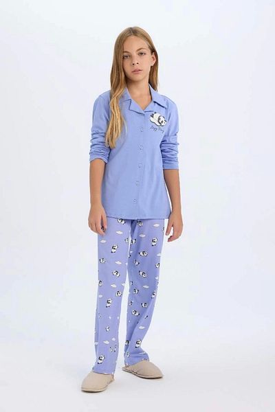 DeFacto D2658 Set de pijamale cu mânecă lungă cu imprimeu regular fit