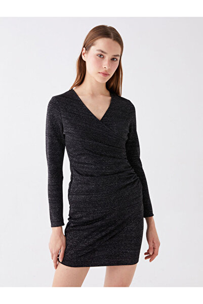 LC Waikiki Mixed Double-Breasted Collar Shiny Looking Dress