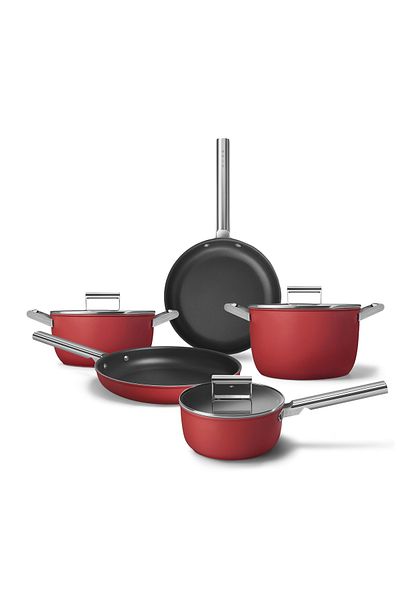 SMEG Cookware 50's Style Prima Plus 5-Piece Red Pot & Pan Set