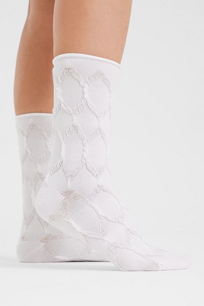 Forwena White Embossed Knitted Patterned Modal Elastic Seamless Women's Sock Socks