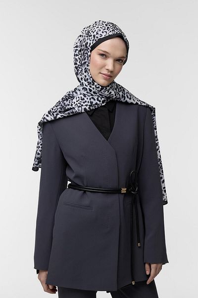 Qef Black Leopard Patterned Daily Print Shawl