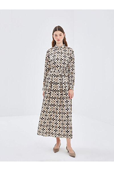 LC Waikiki Beige Shirt Collar Patterned Dress