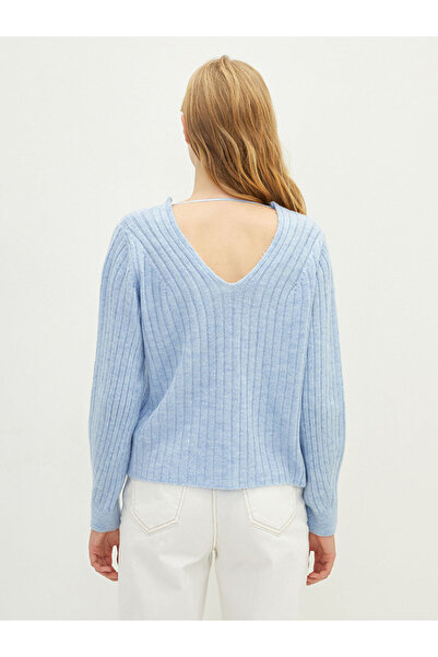 LC Waikiki Dámský pletený svetr s vlastním vzorem s dlouhým rukávem s výstřihem do V