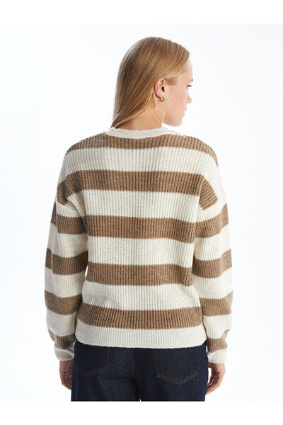 LC Waikiki Beige Crew Neck Color Block Women's Knitwear Sweater
