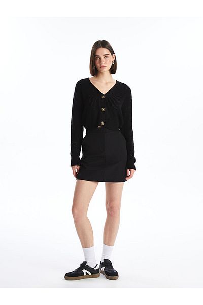 LC Waikiki XSIDE Decolteu în V Solid cu mânecă lungă Crop Femei Tricotaj Cardigan