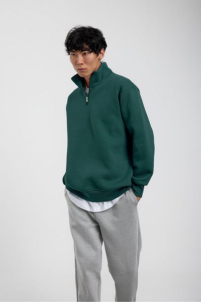 NOMARC Φούτερ Basic Hoodie με πράσινο γιακά με φερμουάρ