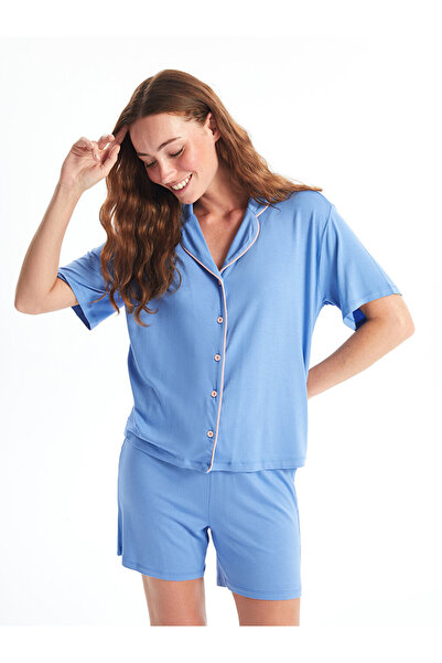 LC Waikiki Shirt Collar Solid Short Sleeve Women's Shorts Pajamas