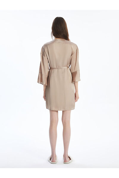 LC Waikiki Beige Shawl Collar Plain Long Sleeve Satin Women's Dressing Gown