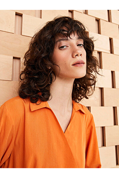 LC Waikiki Orange Plain Long Sleeve Women's Shirt Dress