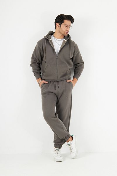 The Champ Clothing Set de pantaloni de sport cu buzunar cangur, cu glugă, cu fermoar, cu buzunare elastice în talie și picior