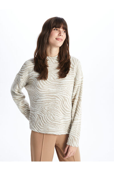 LC Waikiki Μακρυμάνικο γυναικείο μπλουζάκι με σχέδιο με ψηλό γιακά