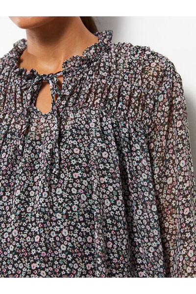 LC Waikiki Pink Tie-Neck Floral Long Sleeve Maternity Dress