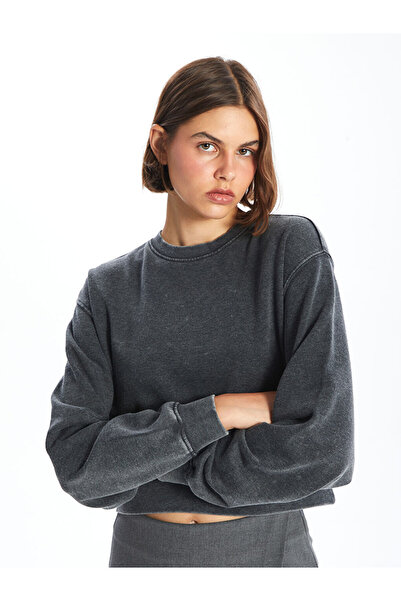 LC Waikiki Anthracite Crew Neck Oversize Women's Thick Sweatshirt