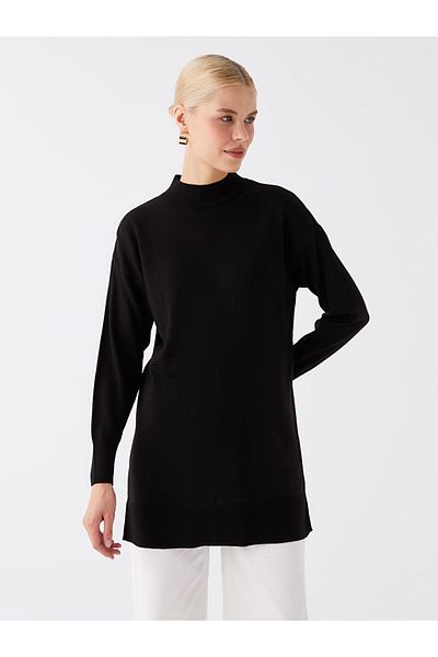 LC Waikiki Women's Knitwear Tunic - Half Turtleneck, Solid, Long Sleeve