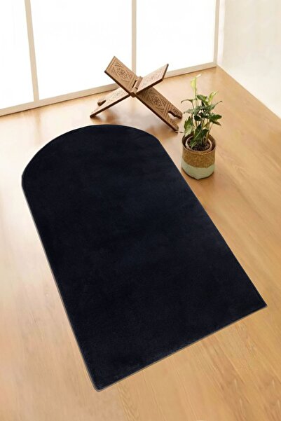 Guaj Home Yıkanabilir Peluş Seccade Overloklu Namazlık Siyah