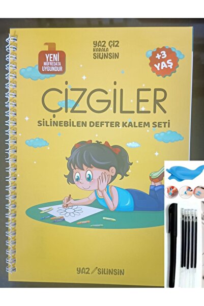 LRS STORE Çizgiler Sihirli Yazı Seti Silinebilir Kelemli Kabartmalı Defter Ya...