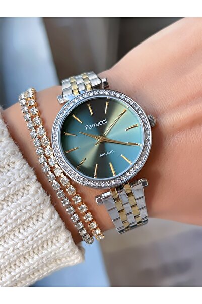 Ferrucci MİLANO ÇELİK KORDON TAŞ MOTİFLİ 3 ATM SU GEÇİRMEZ KADIN KOL SAATİ+Bİ...