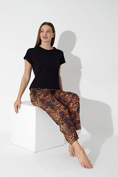 ModaLeaf Black Leopard Print Short Sleeve Pajamas Set 311