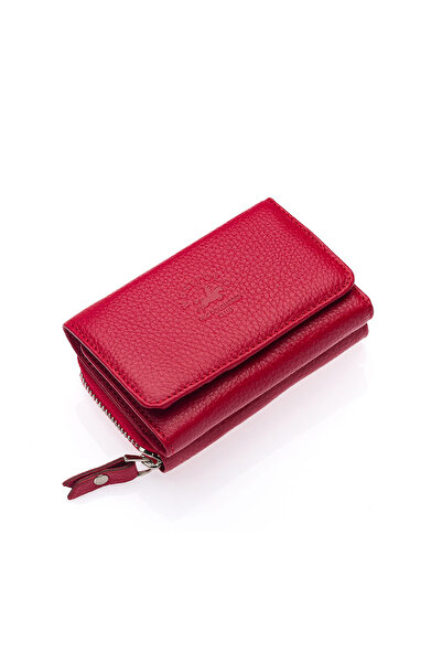 Westpolo Kadın Kırmızı Bol Kartlıklı Kağıt Para Bölmeli Hakiki Deri Cüzdan Kartlık TRY422
