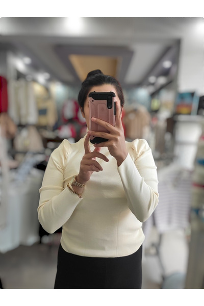 Sublime Butik Дамска блуза с висока яка, с детайли на раменете, еластична