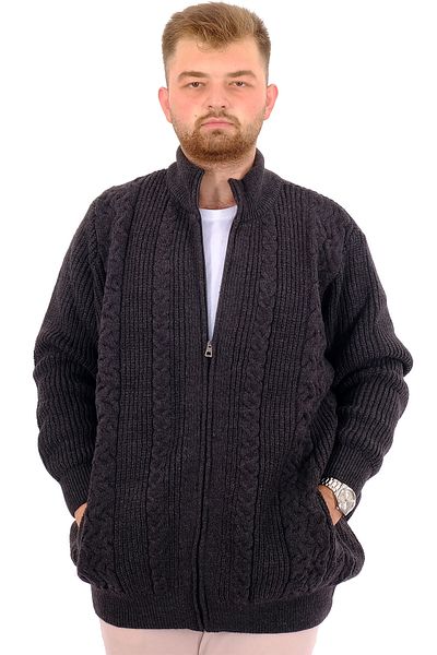 ModeXL Men's Knitted Patterned Cardigan - Mode Xl, Plus Size, Anthracite, Rail 24210