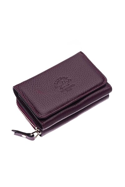 Westpolo Kadın Mürdüm Bol Kartlıklı Kağıt Para Bölmeli Hakiki Deri Cüzdan Kar...