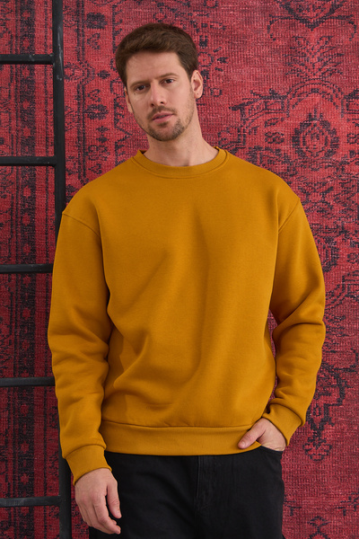 MAXIMILLIAN Ανδρικό φούτερ Oversize Crew Neck Raised - 100% βαμβάκι, 3 κλωστές ΜΟΥΣΤΑΡΙΑ