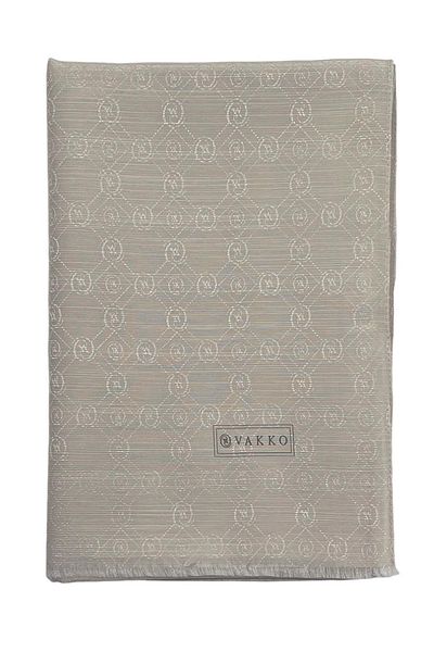 Vakko Νέο Βαμβακερό Μεταξωτό Σάλι με Ολόγραμμα - Πέτρα