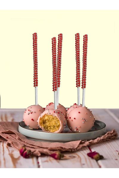 Deniz Party Store Red Stone Cake Pops Stick 16cm 12 Pieces