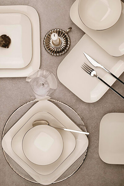 Kütahya Porselen Minas Platin File 51 Parça 12 Kişilik Bone Porselen Yemek Ta...