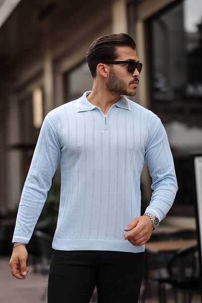 ROBERTO BORNOVA Pulover tricot cu guler polo cu jumătate de fermoar în dungi