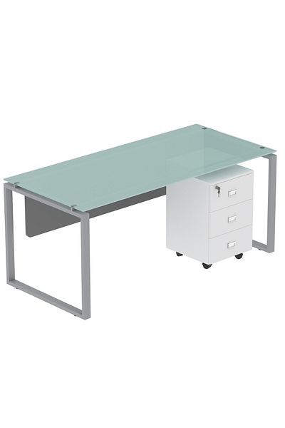 Mahmayi Glas 4114 White Modern Workstation
