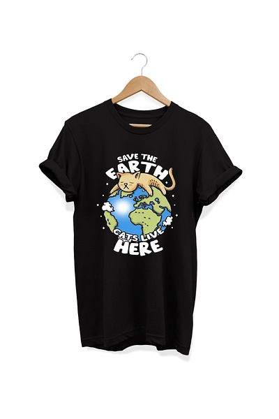 remonz Μπλουζάκι με στάμπα Cat Save Earth - 100% βαμβάκι, λαιμόκοψη, υπερμεγέθη, μεγάλο μέγεθος