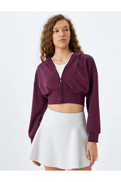 Koton Hanorac crop cu glugă roșu Claret - 5WAK10053NK