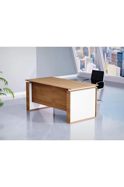 Mahmayi Natural Dijon Walnut with White Modern Office Workstation 140 cm
