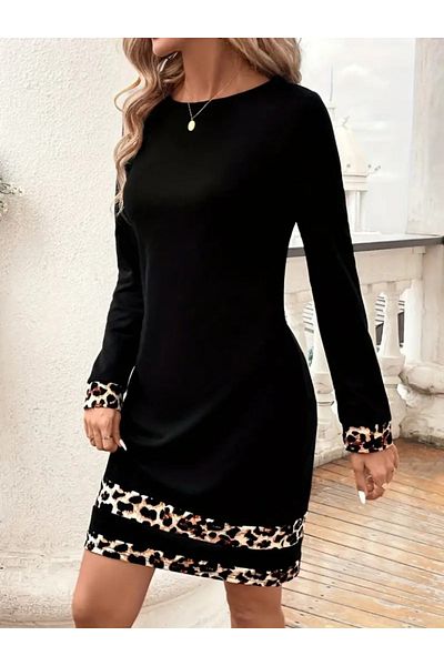 Viyamo Dámské potápěčské šaty s dlouhým rukávem a výstřihem s leopardím vzorem