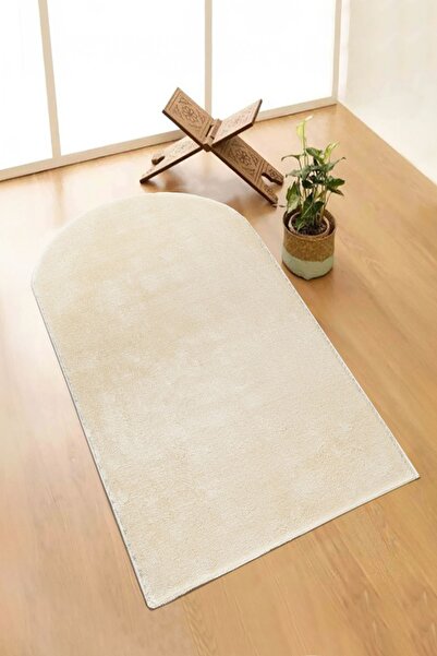 Guaj Home Yıkanabilir Peluş Seccade Overloklu Namazlık Bej