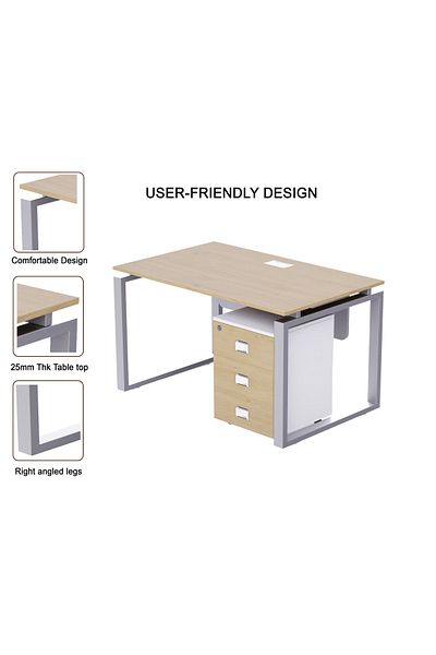 Mahmayi Carre 5114 Modern Workstation with Drawer  Desk Natural Davos Oak Ideal for Home