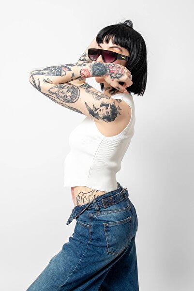 Sekizbiraltı Button Detailed Zero Sleeve White Vest