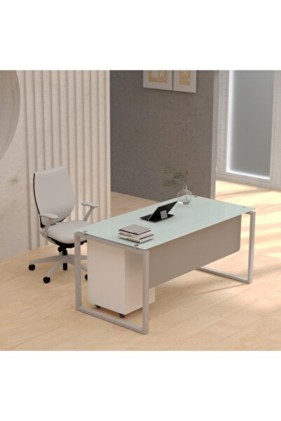 Mahmayi Glas 4114 White Modern Workstation