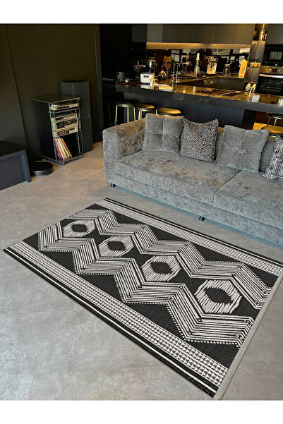 Rugs Modern Halı Umay Koleksiyonu Siyah Beyaz Desenli Dokuma Taban Modern Dek...