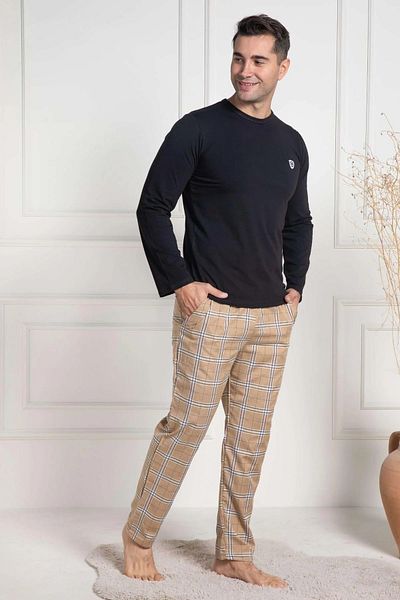 By Mecit Pijama Καρό ανδρικό μακρυμάνικο πλήρωμα λαιμόκοψη Plus μέγεθος πιτζάμες 80% βαμβάκι 20% βισκόζη