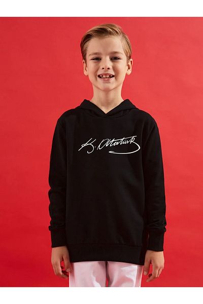 LC Waikiki New Black Ataturk Signature Printed Kids Sweatshirt