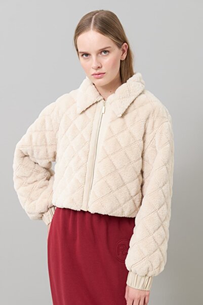 Roman Fermuarlı Peluş Mont Bej K2517508_024