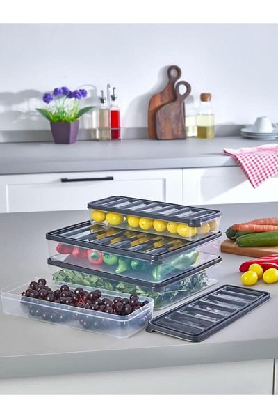 KRM HOME 4 Piece Leak Proof Storage Container Breakfast And Ice Box Storage Container Vacuum Lid Set