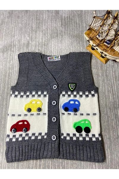 tinitins Boy's Colorful Car Embroidered Knitwear Vest